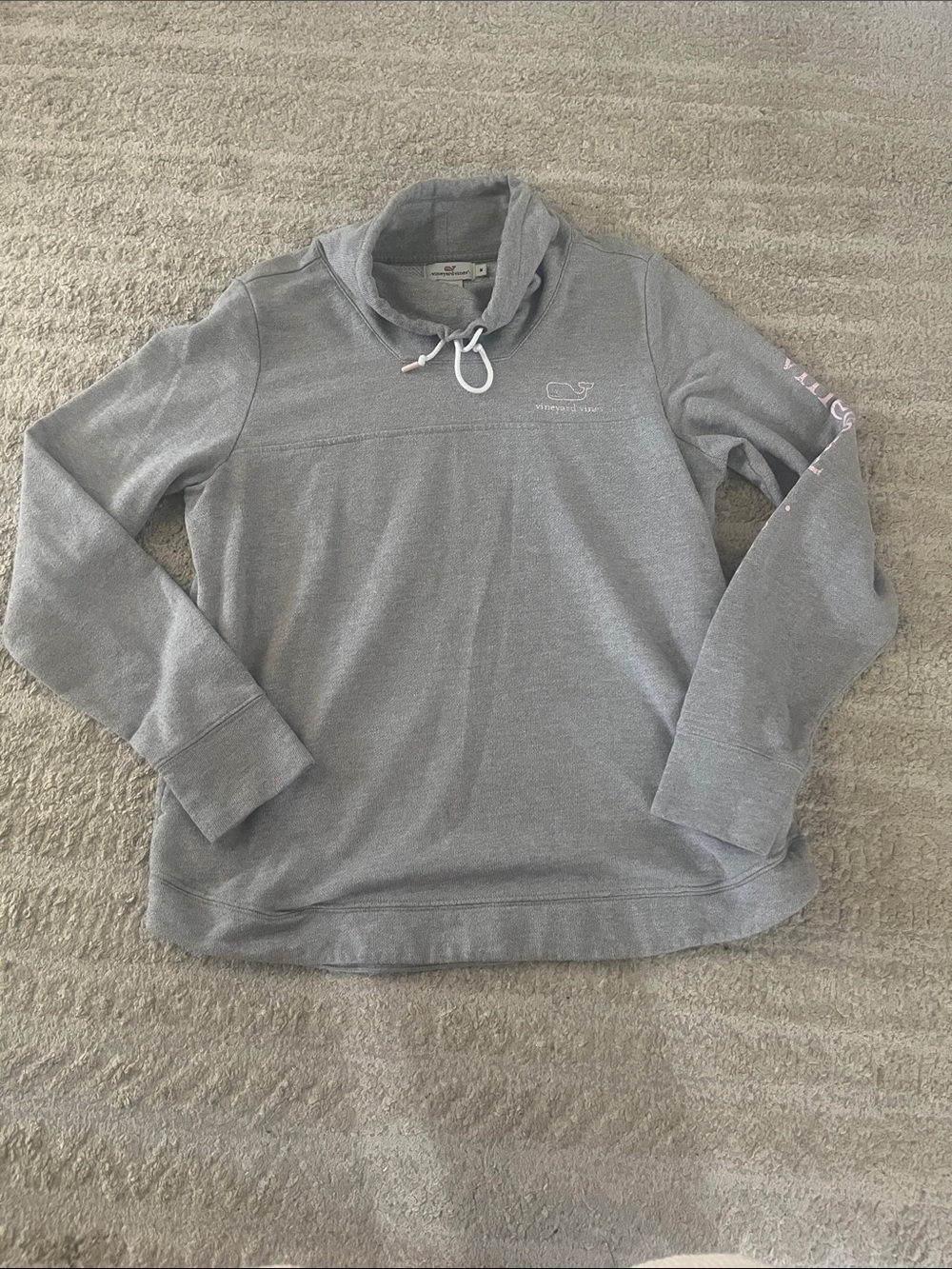 Vineyard Vines Light Gray with Pink Whale Funnel Neck Comfy Pullover Medium